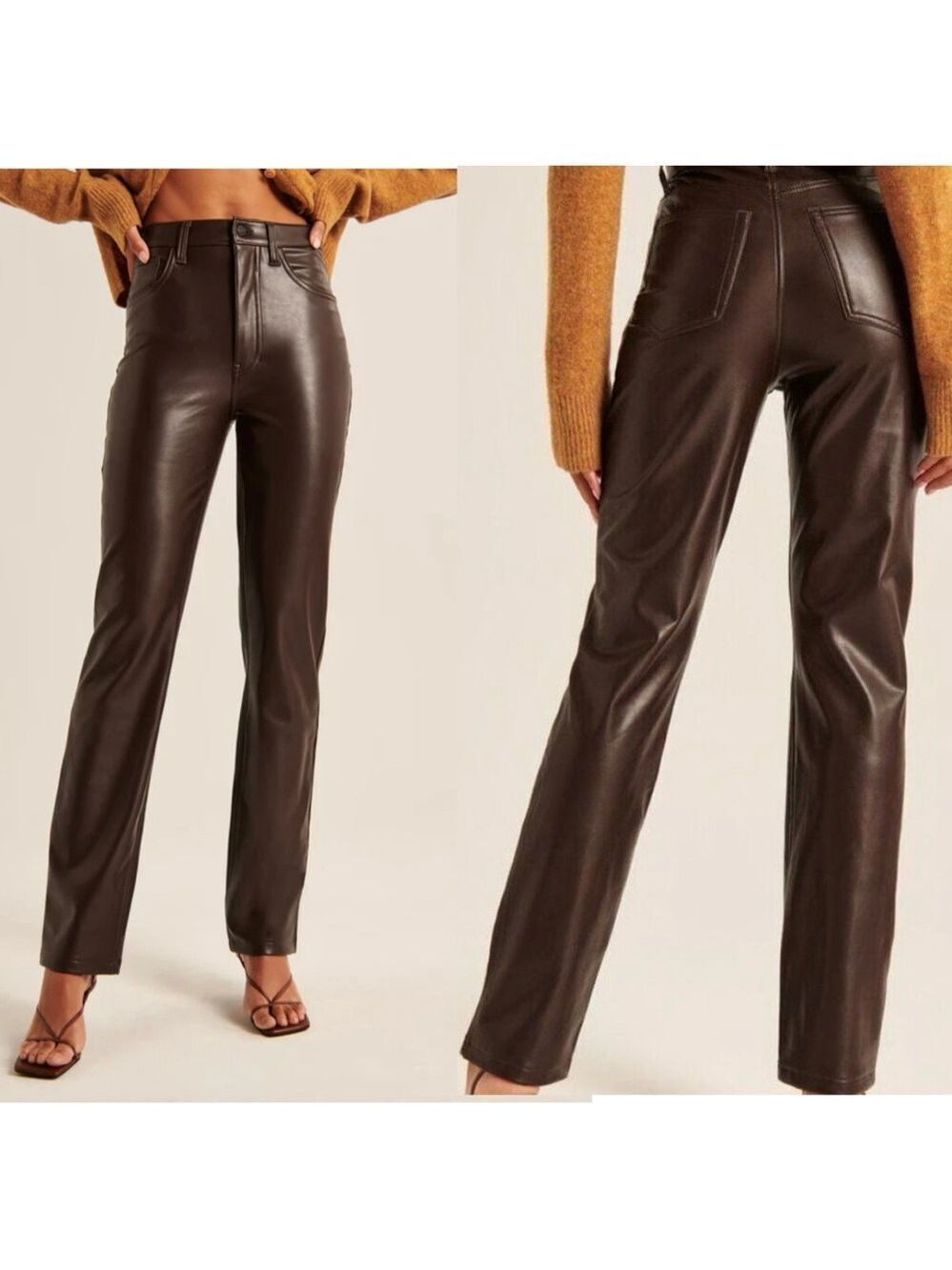 Abercrombie & Fitch 90's straight ultra high rise brown faux leather pants Sz 26